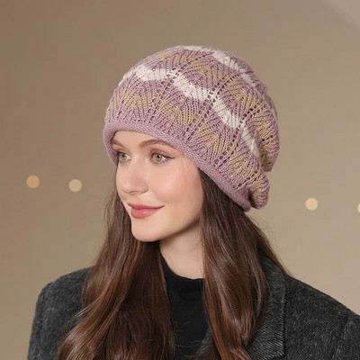 Panama ženski topli zimski šešir od deblje vune Pleteni pulover Hladna kapa Velika traka za glavu Kapa za zaštitu od hladnoće H159