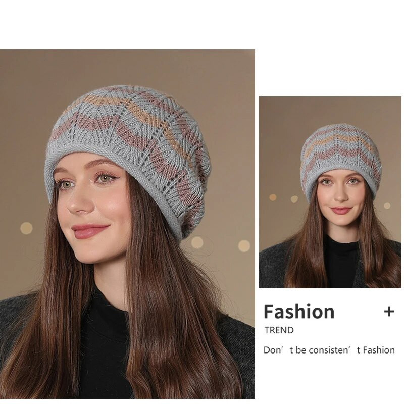 Panama ženski topli zimski šešir od deblje vune Pleteni pulover Hladna kapa Velika traka za glavu Kapa za zaštitu od hladnoće H159