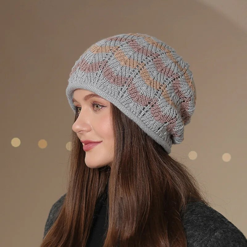 Panama ženski topli zimski šešir od deblje vune Pleteni pulover Hladna kapa Velika traka za glavu Kapa za zaštitu od hladnoće H159