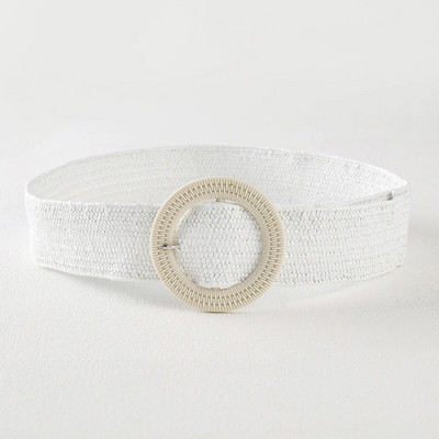 Jauna sieviešu salmu pīta josta vasaras PP salmu austa josta pludmales stilā elastīga plata jostasvieta Boho kleita dekoratīva josta brīvdienas