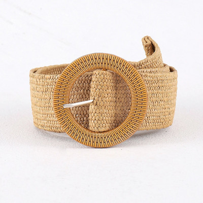 Jauna sieviešu salmu pīta josta vasaras PP salmu austa josta pludmales stilā elastīga plata jostasvieta Boho kleita dekoratīva josta brīvdienas