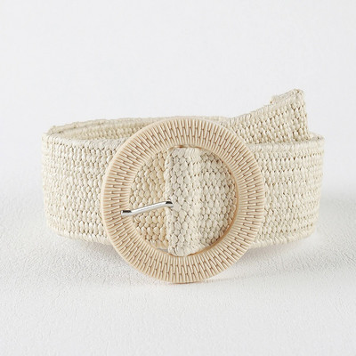 Jauna sieviešu salmu pīta josta vasaras PP salmu austa josta pludmales stilā elastīga plata jostasvieta Boho kleita dekoratīva josta brīvdienas