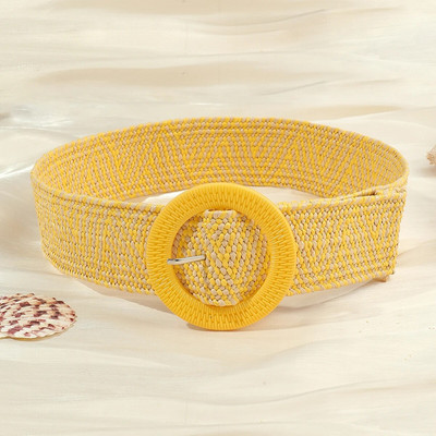 Jauna sieviešu salmu pīta josta vasaras PP salmu austa josta pludmales stilā elastīga plata jostasvieta Boho kleita dekoratīva josta brīvdienas