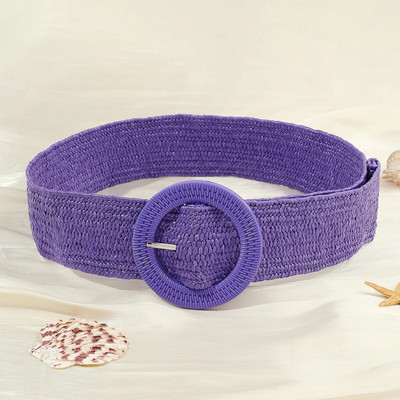 Jauna sieviešu salmu pīta josta vasaras PP salmu austa josta pludmales stilā elastīga plata jostasvieta Boho kleita dekoratīva josta brīvdienas