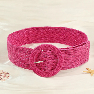 Jauna sieviešu salmu pīta josta vasaras PP salmu austa josta pludmales stilā elastīga plata jostasvieta Boho kleita dekoratīva josta brīvdienas