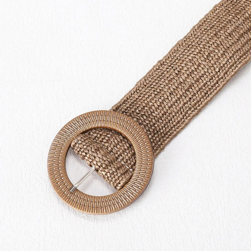 Jauna sieviešu salmu pīta josta vasaras PP salmu austa josta pludmales stilā elastīga plata jostasvieta Boho kleita dekoratīva josta brīvdienas