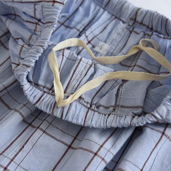 Large Line пет-точкова решетка Японски памучни памучни къси панталони Семпла пижама Единични изпрани панталони Домашни тънки мъжки летни петна