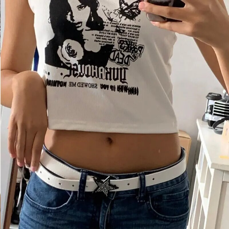 Vrhunski crni remen sa vještačkim dijamantima Ženski traperice Kopča Vintage dodaci za remen iz 2000-ih Korejska moda