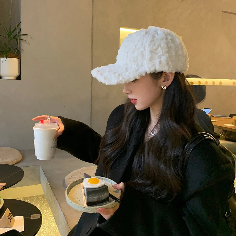 Zimska podebljana ženska bejzbolska kapa s imitacijom zečjeg krzna pačjeg jezika, jednobojna, moderna i topla kapa H30