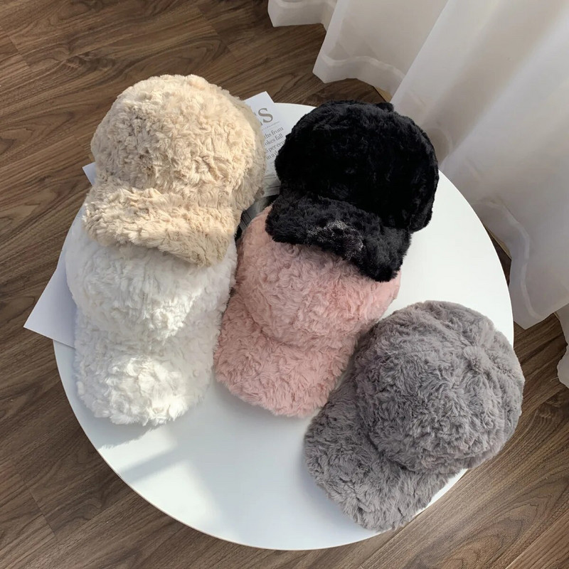 Zimska podebljana ženska bejzbolska kapa s imitacijom zečjeg krzna pačjeg jezika, jednobojna, moderna i topla kapa H30