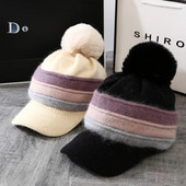 Rudens un ziemas jauna silta pīļu cepure Sieviešu jauktas krāsas trušu mati Trikotāžas cepures Ausu aizsardzība Vilnas cepure Bieza beisbola cepure