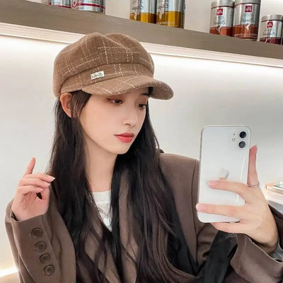 Panamas sieviešu rudens un ziemas zelta astoņstūrains beretes pīles mēles gleznotāja cepure, modes retro eleganta silta cepure H127