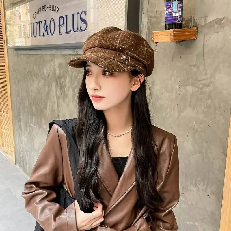 Panamas sieviešu rudens un ziemas zelta astoņstūrains beretes pīles mēles gleznotāja cepure, modes retro eleganta silta cepure H127