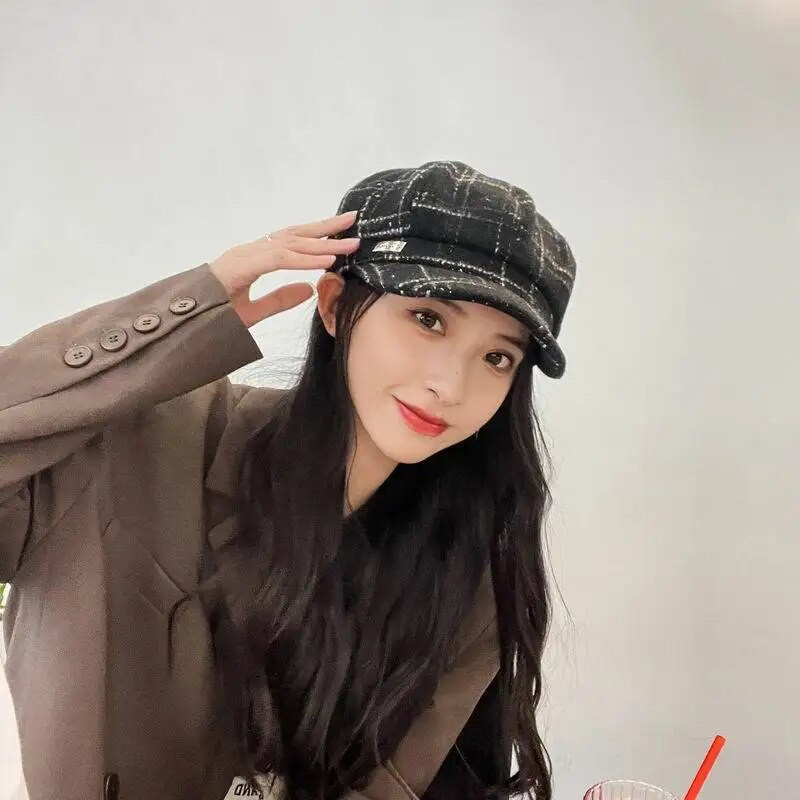 Panamas sieviešu rudens un ziemas zelta astoņstūrains beretes pīles mēles gleznotāja cepure, modes retro eleganta silta cepure H127