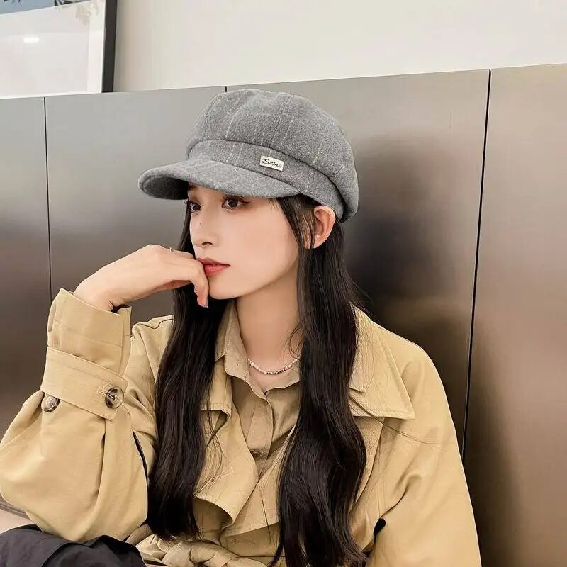 Panamas sieviešu rudens un ziemas zelta astoņstūrains beretes pīles mēles gleznotāja cepure, modes retro eleganta silta cepure H127