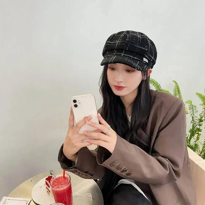 Panamas sieviešu rudens un ziemas zelta astoņstūrains beretes pīles mēles gleznotāja cepure, modes retro eleganta silta cepure H127