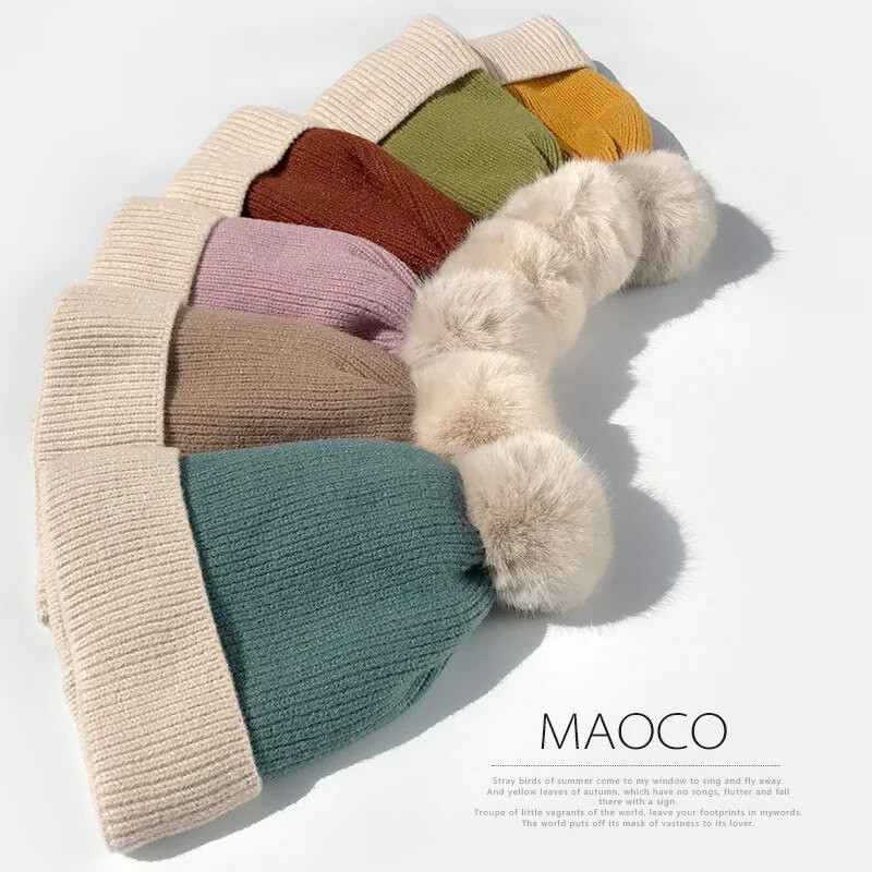W14 Bubble Zimska kapa Ženska debela vunena kapa Topla pletena modna zadebljana zimska kapa