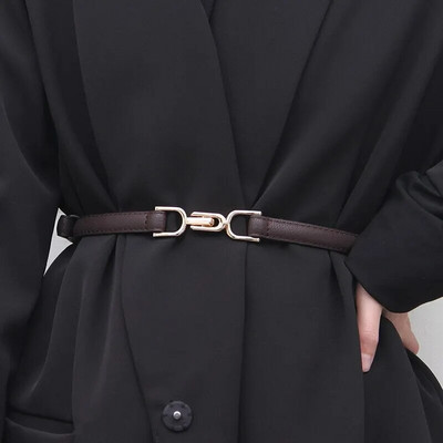 Ženski kožni uski remen za haljinu Podesivi tanki remen za struk Haljina remen s vintage zlatnom kopčom od umjetne kože