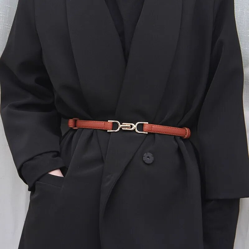 Ženski kožni uski remen za haljinu Podesivi tanki remen za struk Haljina remen s vintage zlatnom kopčom od umjetne kože