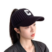 Baseball kape Zimske kape za žene Nova moda 2023. Pletene kape sa slovom C Šeširi sa šiltom Ženske jesenske kape s repom