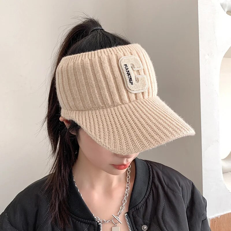 Baseball kape Zimske kape za žene Nova moda 2023. Pletene kape sa slovom C Šeširi sa šiltom Ženske jesenske kape s repom