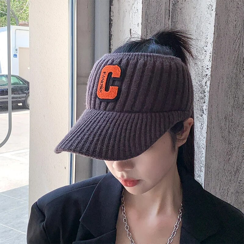 Baseball kape Zimske kape za žene Nova moda 2023. Pletene kape sa slovom C Šeširi sa šiltom Ženske jesenske kape s repom