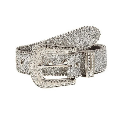 Gothic melna sudraba metāla sprādzes Rhinestone josta Body Four Seasons Y2K Style Sieviešu džinsu josta