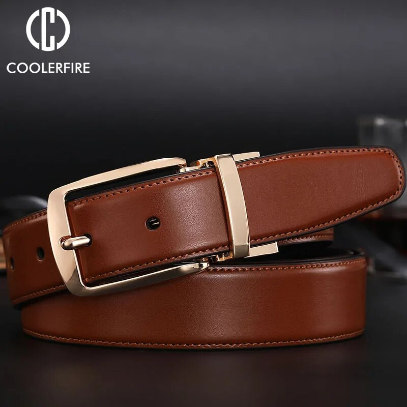 Jauna, grozāma, pagriežama sprādze, divpusēja jostas jostas vīriešiem īstas ādas kleitas josta HQ116