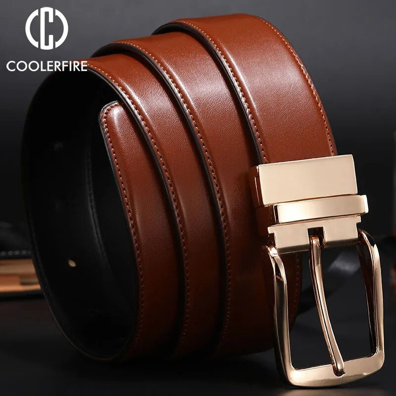 Jauna, grozāma, pagriežama sprādze, divpusēja jostas jostas vīriešiem īstas ādas kleitas josta HQ116