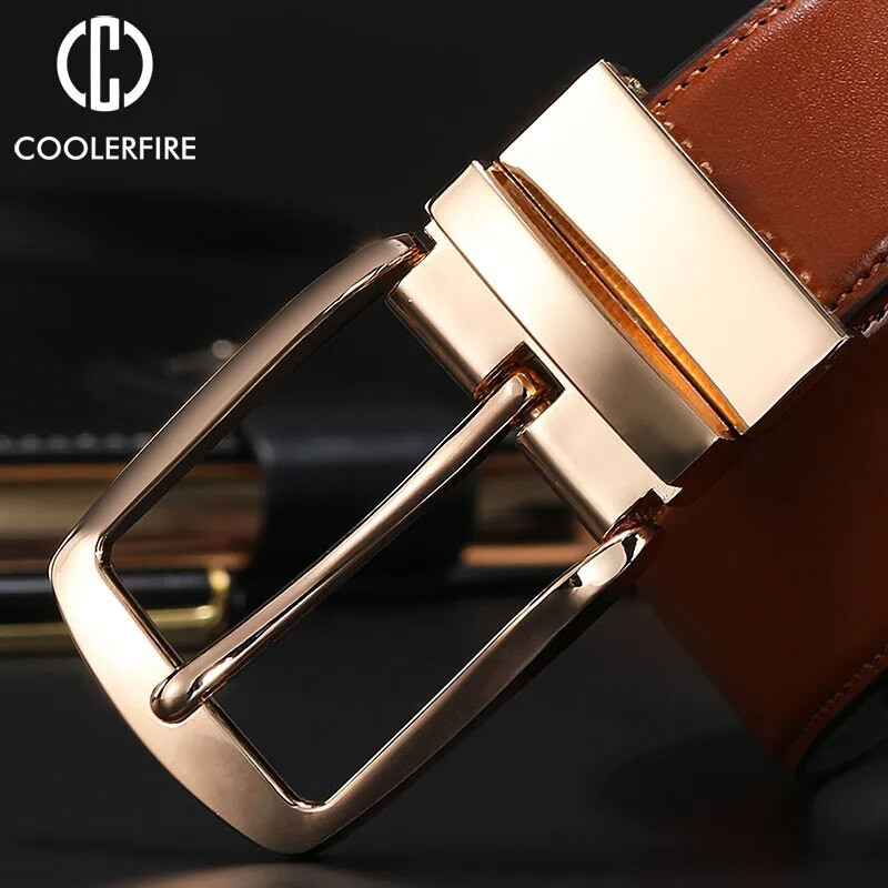 Jauna, grozāma, pagriežama sprādze, divpusēja jostas jostas vīriešiem īstas ādas kleitas josta HQ116