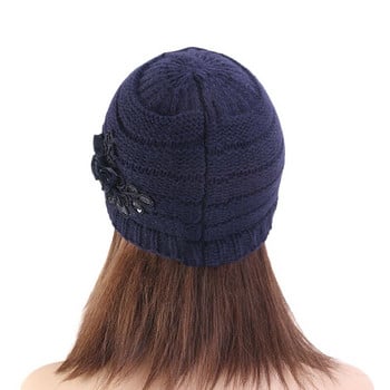 Winter Hoed Dames Women Floral Flower Stretchy Knit Visor Καπέλο καπέλο ζεστό για το φθινόπωρο χειμώνα για εξωτερικούς χώρους שטריימל כובע Viseira Turbante