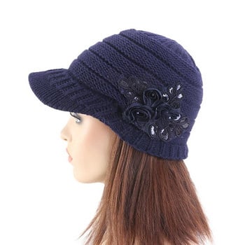 Winter Hoed Dames Women Floral Flower Stretchy Knit Visor Καπέλο καπέλο ζεστό για το φθινόπωρο χειμώνα για εξωτερικούς χώρους שטריימל כובע Viseira Turbante