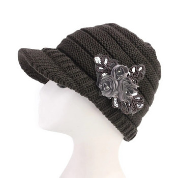 Winter Hoed Dames Women Floral Flower Stretchy Knit Visor Καπέλο καπέλο ζεστό για το φθινόπωρο χειμώνα για εξωτερικούς χώρους שטריימל כובע Viseira Turbante