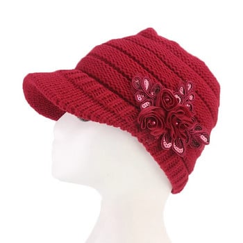 Winter Hoed Dames Women Floral Flower Stretchy Knit Visor Καπέλο καπέλο ζεστό για το φθινόπωρο χειμώνα για εξωτερικούς χώρους שטריימל כובע Viseira Turbante