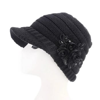 Winter Hoed Dames Women Floral Flower Stretchy Knit Visor Καπέλο καπέλο ζεστό για το φθινόπωρο χειμώνα για εξωτερικούς χώρους שטריימל כובע Viseira Turbante