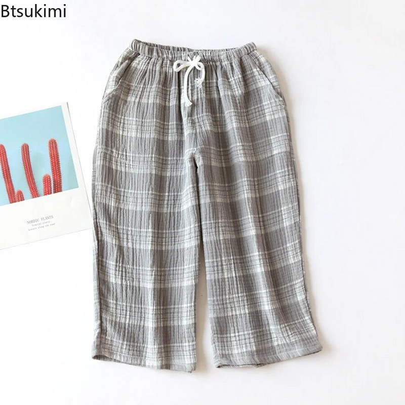 2023. Muške ležerne karirane kratke hlače Pidžame Pidžame od pamučne gaze Pižame Muški kućni ogrtači Noćne odjeće Meke kućne hlače za ljeto