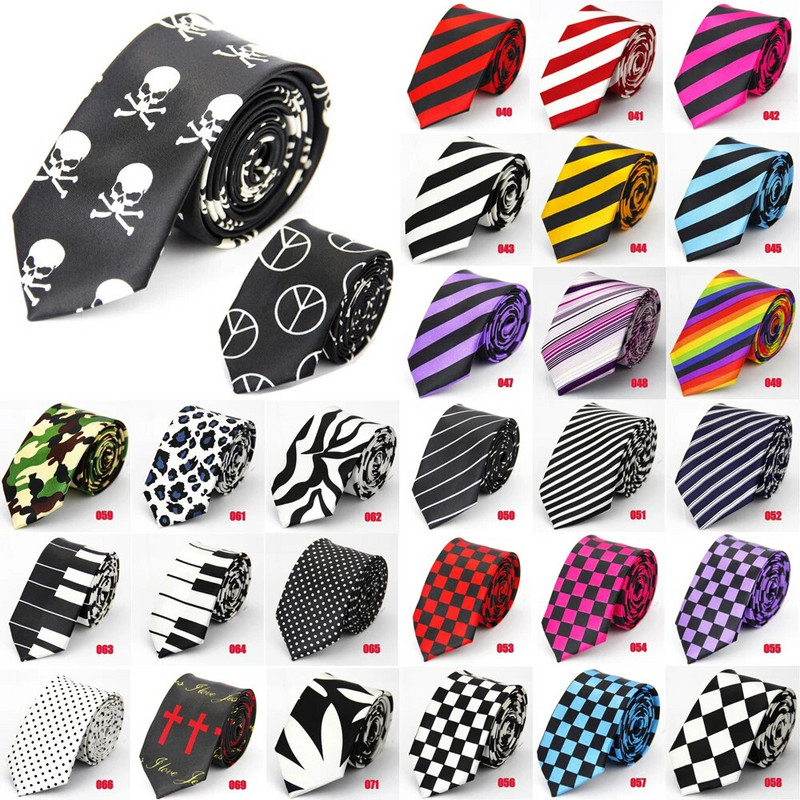 Uske kravate za muškarce Žene 2023 5 cm (2 inča) Tanka vjenčana crna plava crvena bijela ljubičasta zelena siva prugasta klavirska lubanja uska kravata