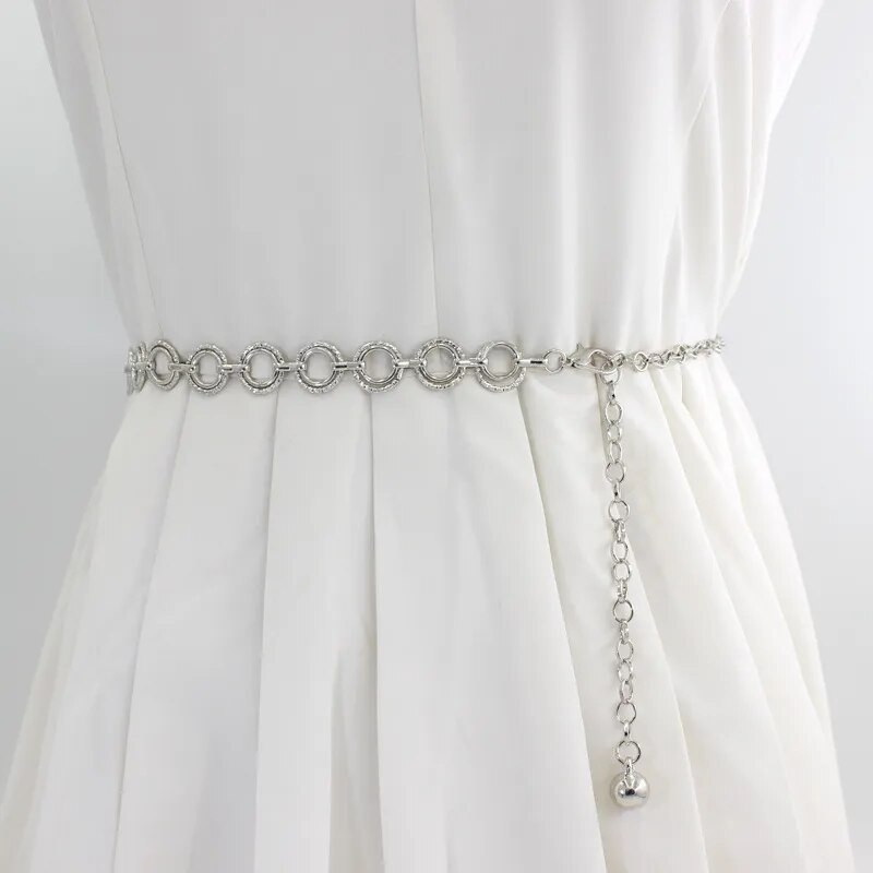 Fashion Circle Μεταλλική ζώνη μέσης Γυναικεία ζώνη χρυσή ασημί ζώνη Ζώνες μέσης ύφους χιπ χοπ Αξεσουάρ φορέματος Cinturon Mujer