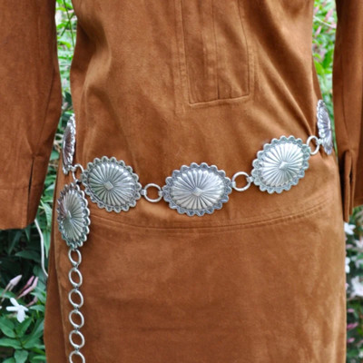 ΖΩΝΗ CONCHO LINK Southwestern Sun Star Burst Stamped Metal Metalion Concho Chain ζώνη Cowgirl Καλοκαιρινό φόρεμα μέση Boho Accessori