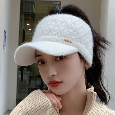 Moteriškos kepurės su antveidu 2022 m. Naujos žiemos šiltos tuščios megztos kepurės Sportinės golfo kepurės beisbolo kepurė Žieminė kepurė Moteriškos arklio uodegos kepurės