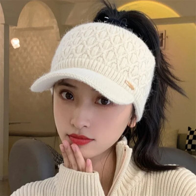 Moteriškos kepurės su antveidu 2022 m. Naujos žiemos šiltos tuščios megztos kepurės Sportinės golfo kepurės beisbolo kepurė Žieminė kepurė Moteriškos arklio uodegos kepurės