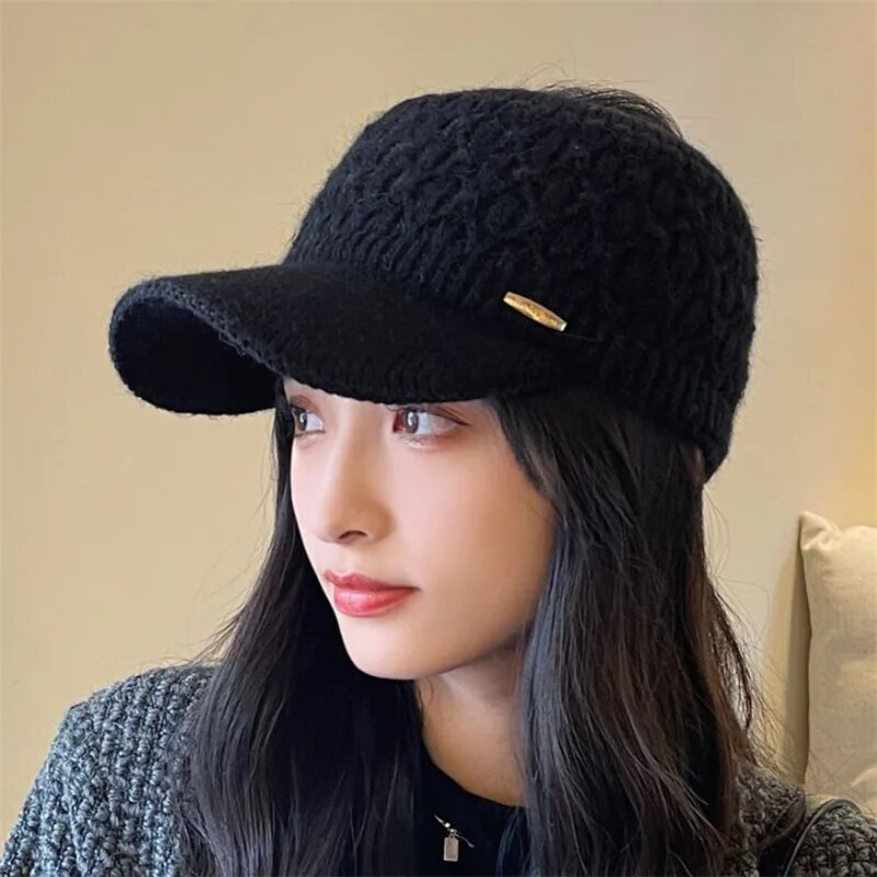 Moteriškos kepurės su antveidu 2022 m. Naujos žiemos šiltos tuščios megztos kepurės Sportinės golfo kepurės beisbolo kepurė Žieminė kepurė Moteriškos arklio uodegos kepurės