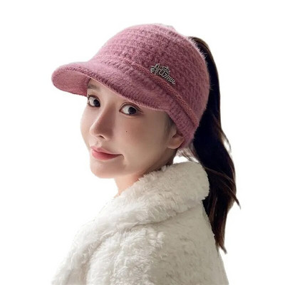 Căciulă de iarnă pentru femei, ocazional din blană de iepure, șapcă moale, respirabilă, Topless, cu vizor, pălărie groase, caldă, hip hop, pălărie tricotată Gorros