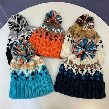 Fashion Cute Print Κέντημα Beanies Καπέλα για γυναίκες Ανδρικά χειμωνιάτικα μαλλί Ζεστή γούνα Pompom φαρδύ πλεκτό καπέλο καπό Καπέλα Gorros Invierno