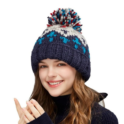 Fashion Cute Print Κέντημα Beanies Καπέλα για γυναίκες Ανδρικά χειμωνιάτικα μαλλί Ζεστή γούνα Pompom φαρδύ πλεκτό καπέλο καπό Καπέλα Gorros Invierno