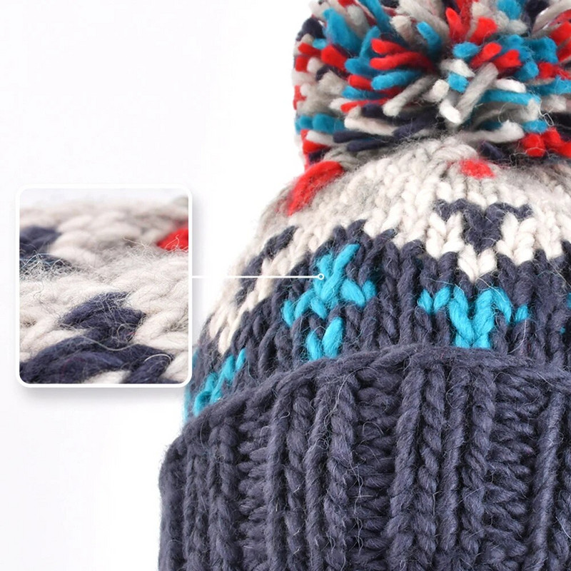 Divat Aranyos Print Hímzés Csupok Női Kalapok Férfiak Tél Gyapjú Meleg Szőrme Pompon táskás Kötött sapka Motorháztető sapkák Gorros Invierno