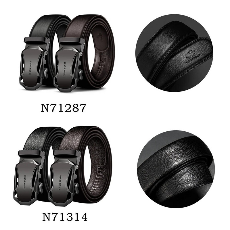 BISON DENIM vīriešu jostas govs ādas jostas zīmola Fashion automātiskā sprādze melna īstas ādas jostas vīriešiem 3,4 cm platums N71314