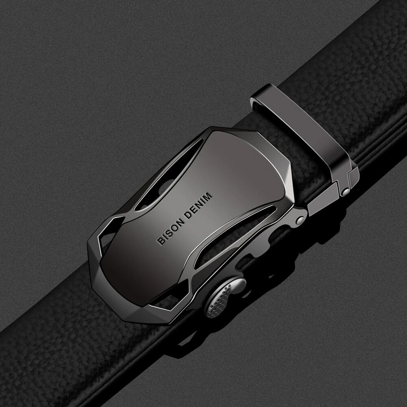 BISON DENIM vīriešu jostas govs ādas jostas zīmola Fashion automātiskā sprādze melna īstas ādas jostas vīriešiem 3,4 cm platums N71314