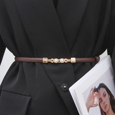 Plānas retro zelta sprādzes regulējamas sieviešu jostas Pu ādas modes savvaļas šaura kleita džinsi dekoratīvas siksnas jostasvietas