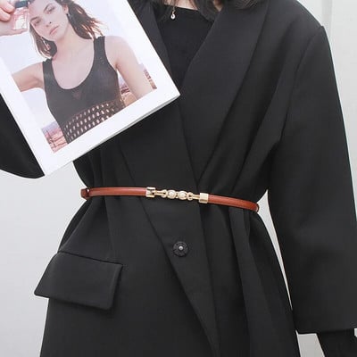 Plānas retro zelta sprādzes regulējamas sieviešu jostas Pu ādas modes savvaļas šaura kleita džinsi dekoratīvas siksnas jostasvietas